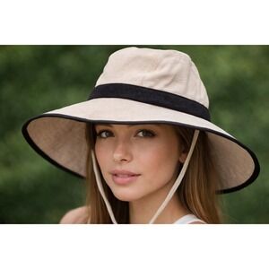 Tilley Hemp Hat TH10 Womens Medium RARE Sun Hat Adrienne Natural/Black Wide Brim